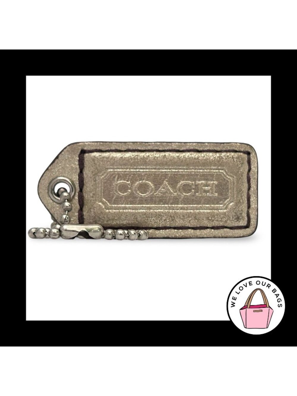 COACH Y2K VINTAGE Hang Tag 2" Metallic Light Gold Leather Bag Charm Keychain Fob